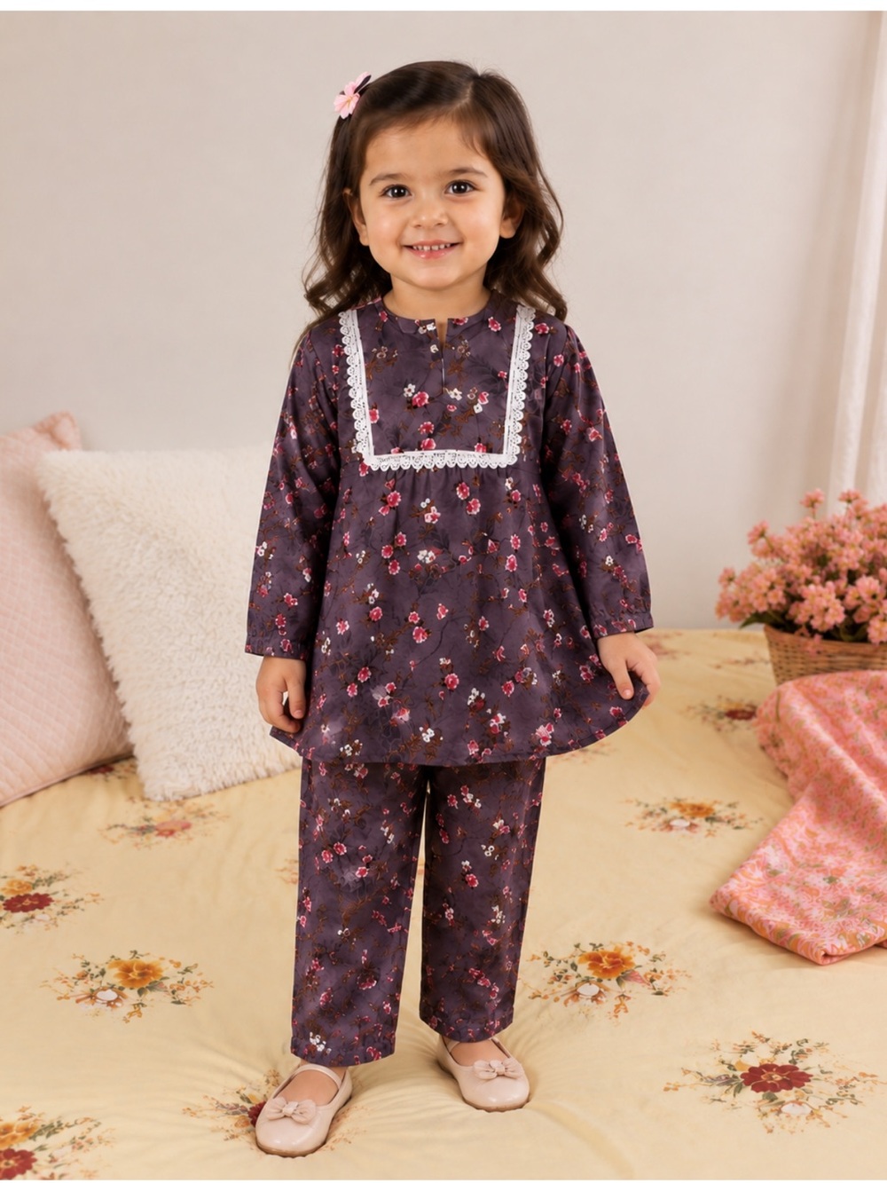 Kids Floral Purple Indian Outfit Salwar Kamiz Set